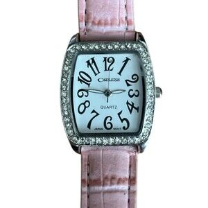 Castleton Women's  Watch Silver Tone Crystal Accented Pink Band New Battery